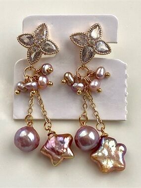 E145-Handmade High Quality Pink Purple Star Frestwater Pearl Earring
